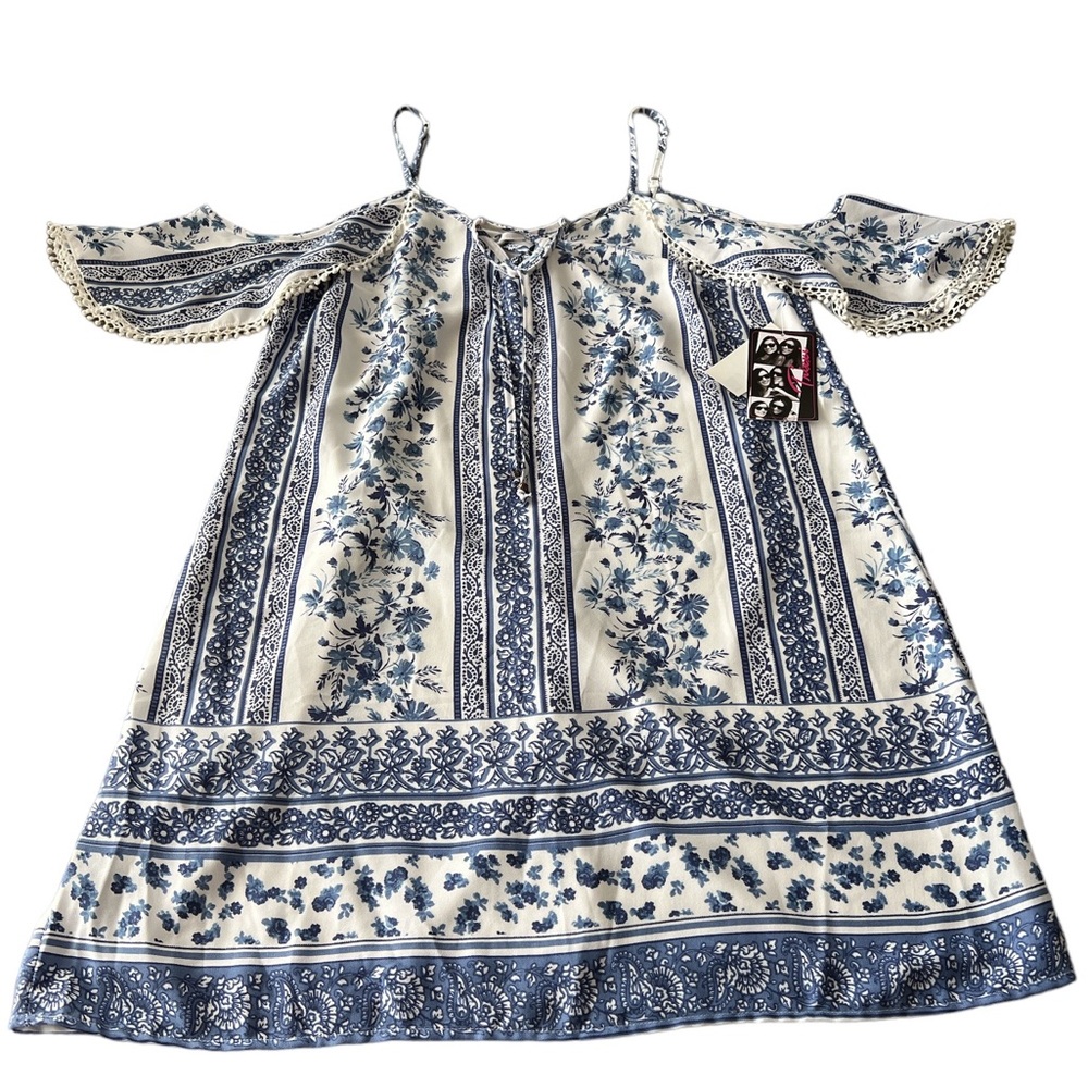 Trixxi Womens Cold Shoulder Dress, NWT, Size-L, Color-Blue/White